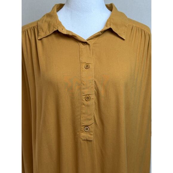Lane Bryant Sz 20 Quarter Button Up Blouse Short Sleeve Tunic Top Flowy Brownish - Picture 2 of 11
